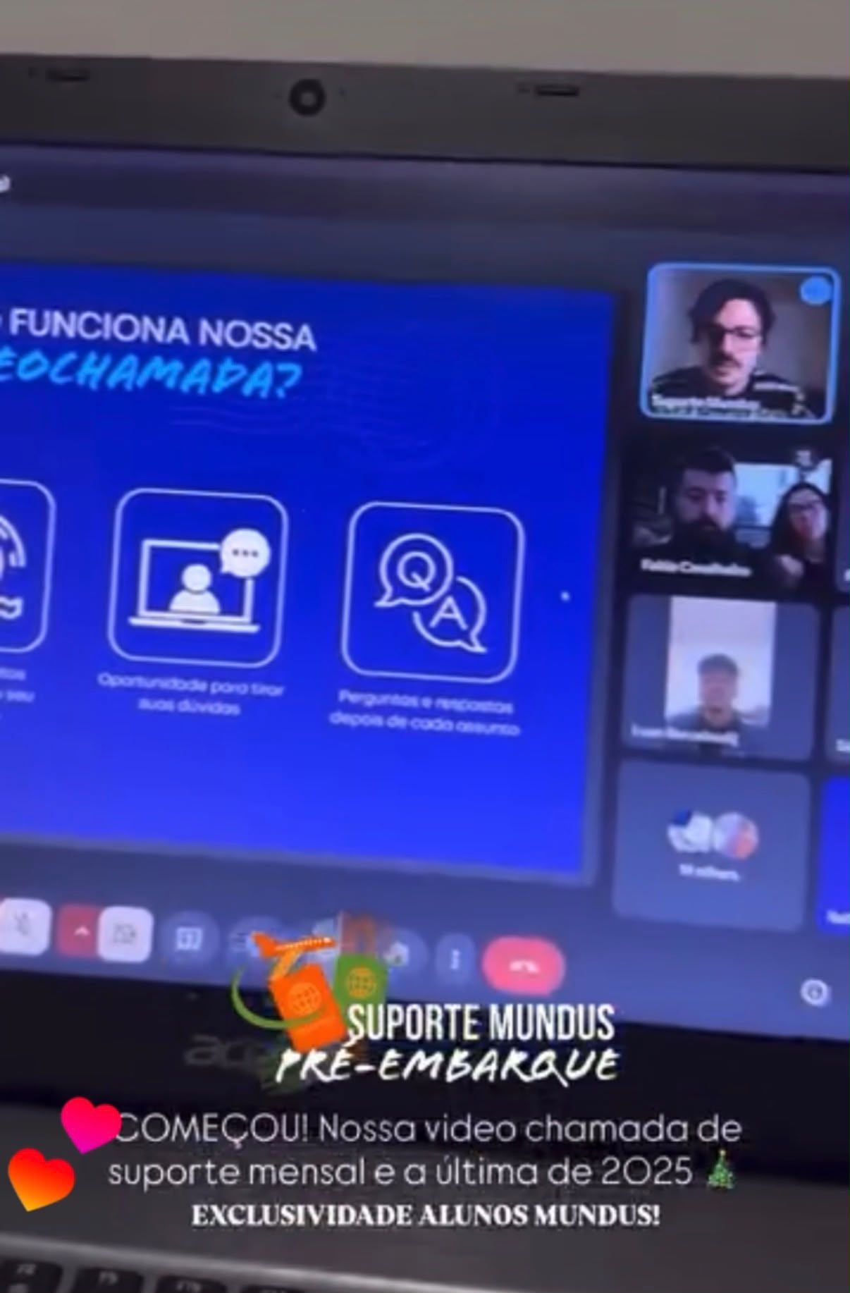 Suporte pré-embarque: encontro online que explica cada etapa antes da viagem.