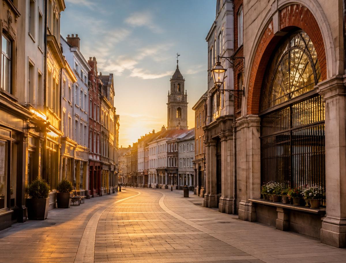Centro histórico de Cork ao pôr do sol, Irlanda